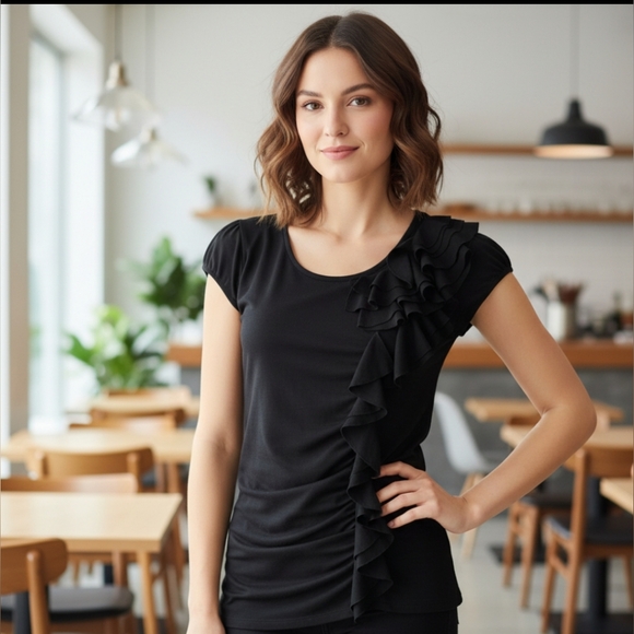 Chic Black Ruffle Sleeve Top - Picture 2 of 8
